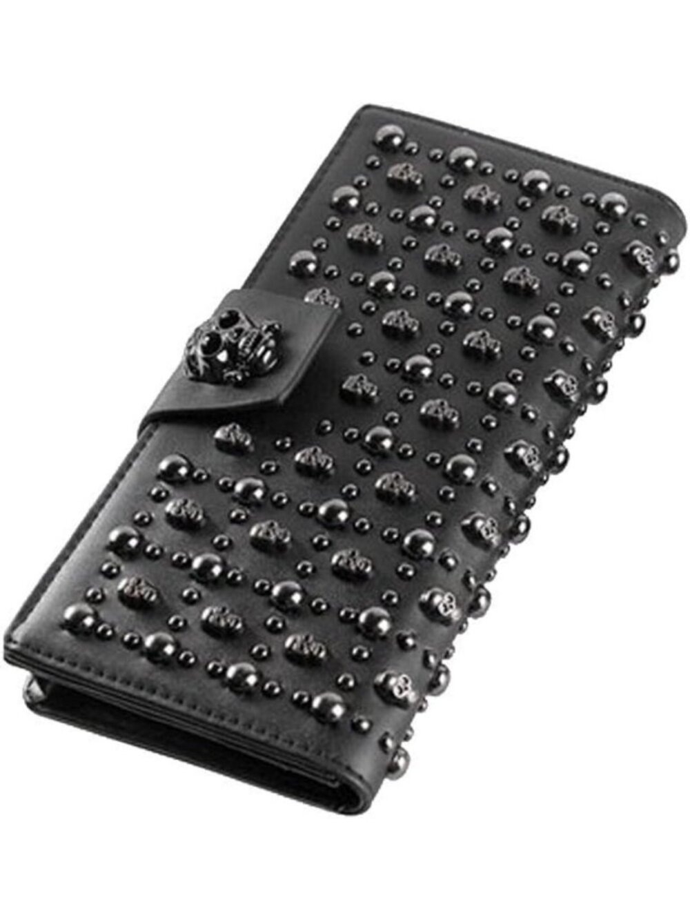 Chic Black Skull Studded Genuine Leather Wallet | Stylish Card Holder Purse